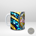 Vibrant stained glass hummingbird mug close-up.
Custom hummingbird coffee cup with name option.
